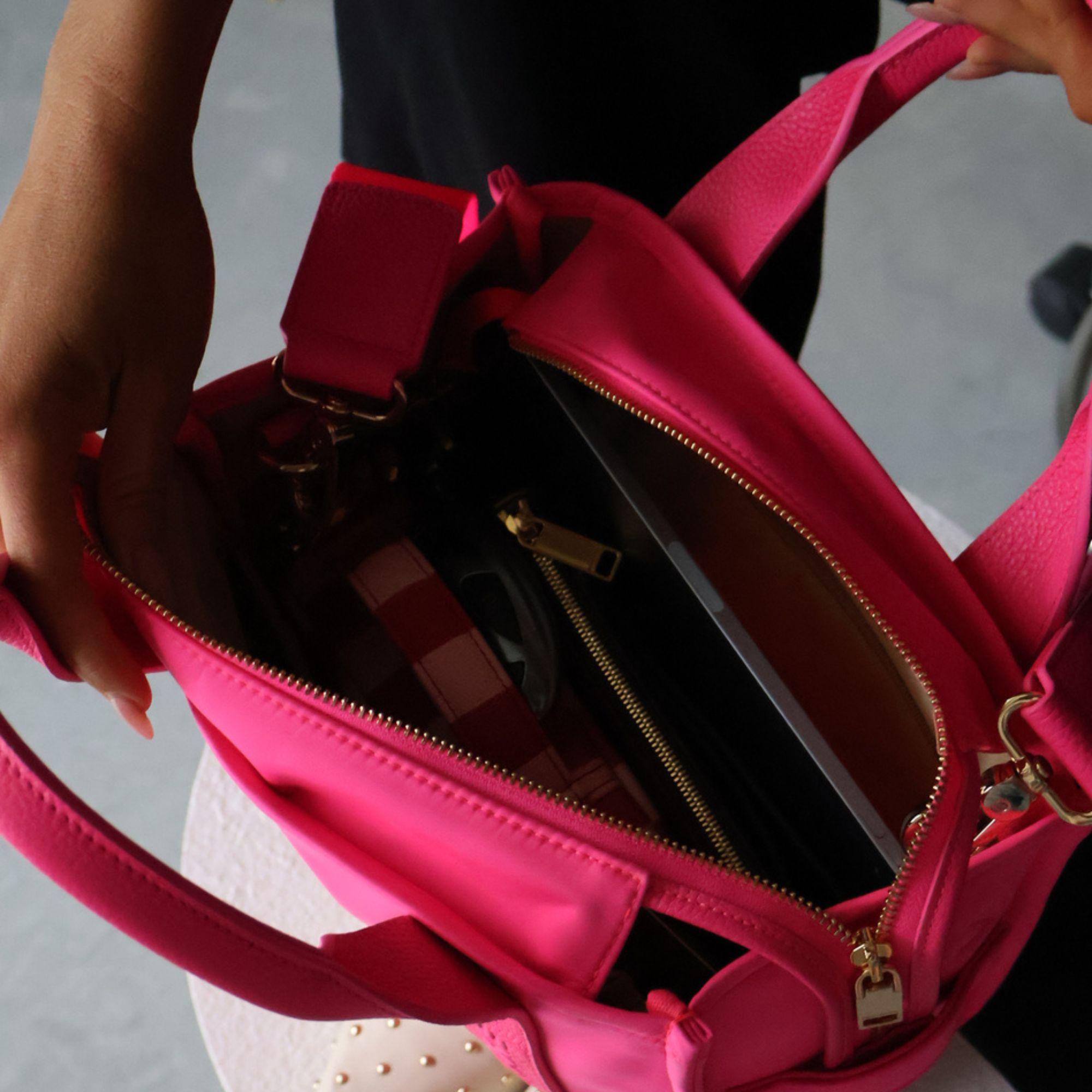 Mini Structured Tote - Nylon/Leather - Neon Pink