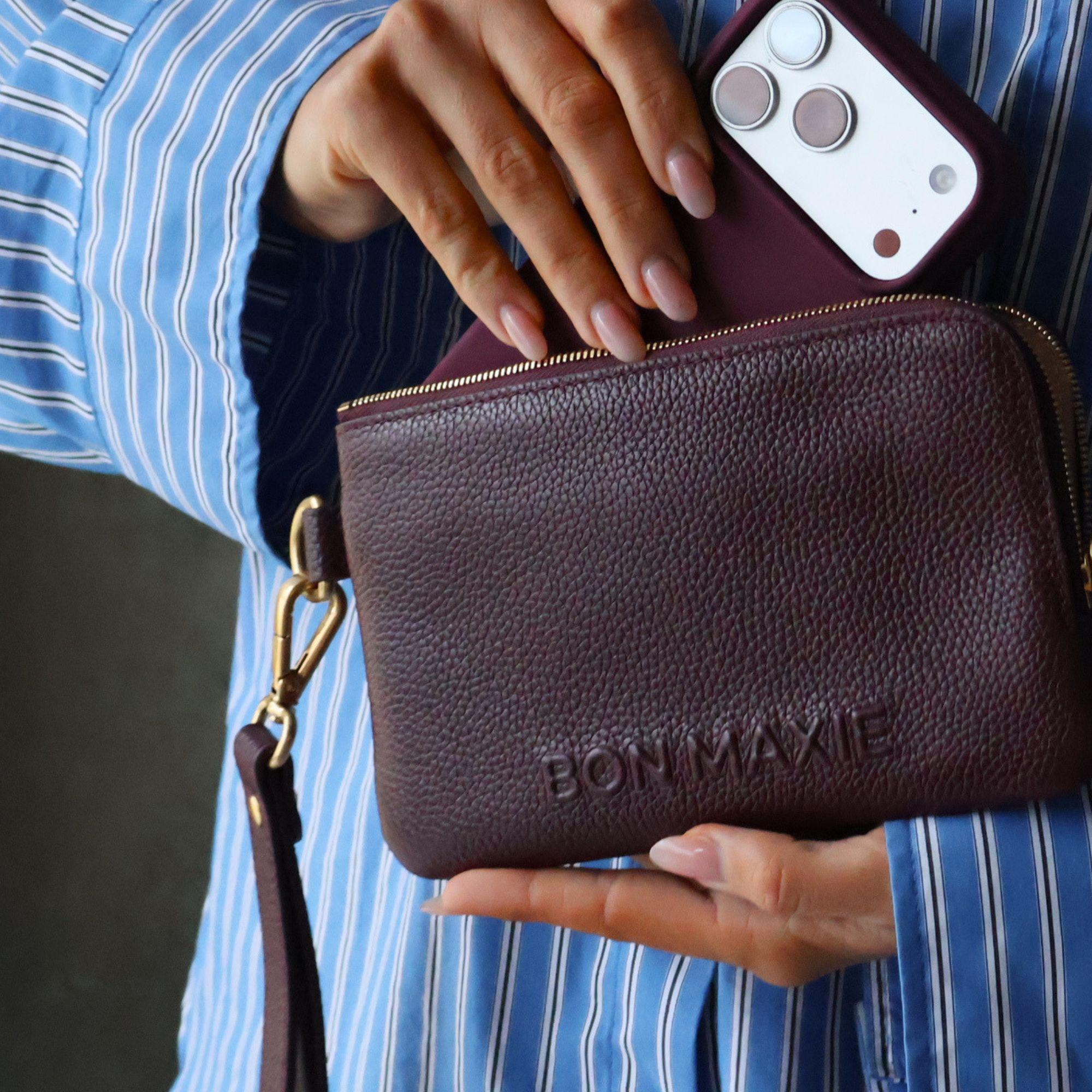 Phone Wallet Pouch - Pebbled Leather - Burgundy