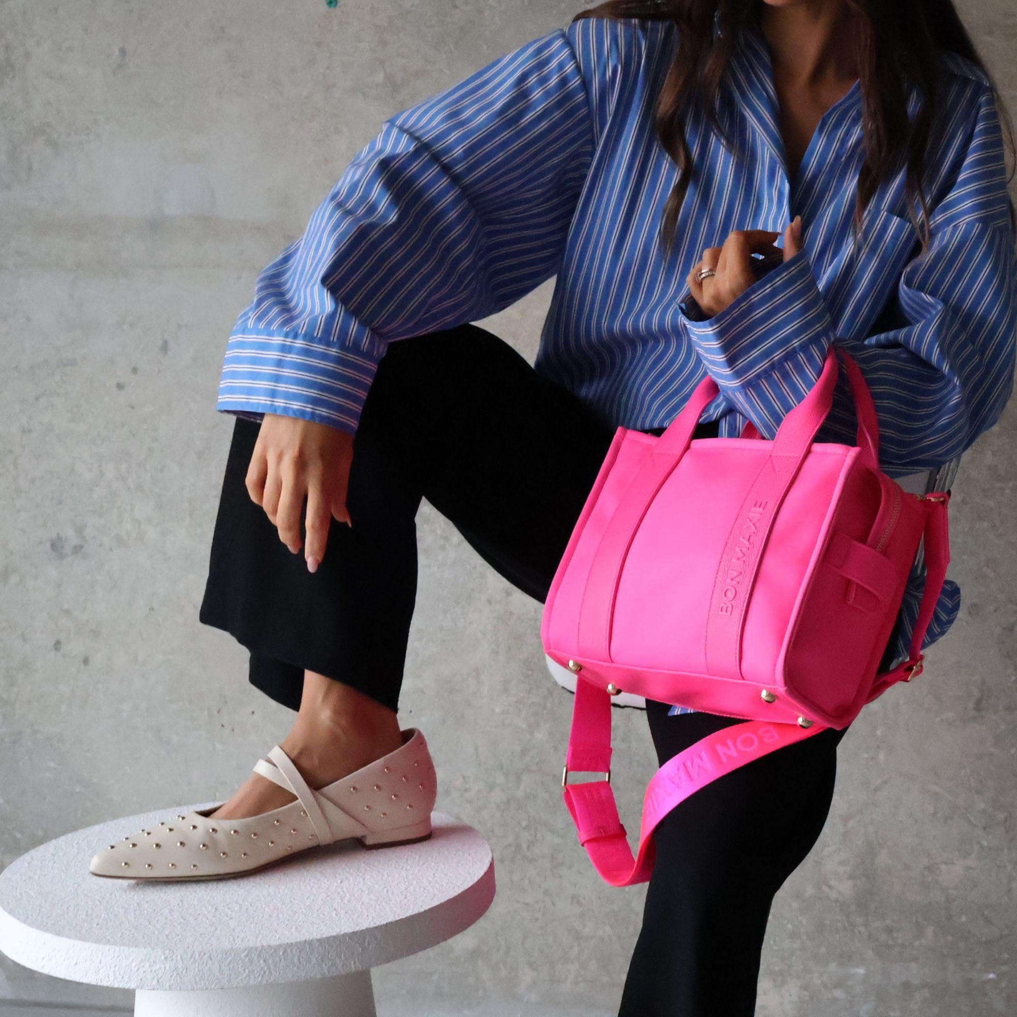 Mini Structured Tote - Nylon/Leather - Neon Pink