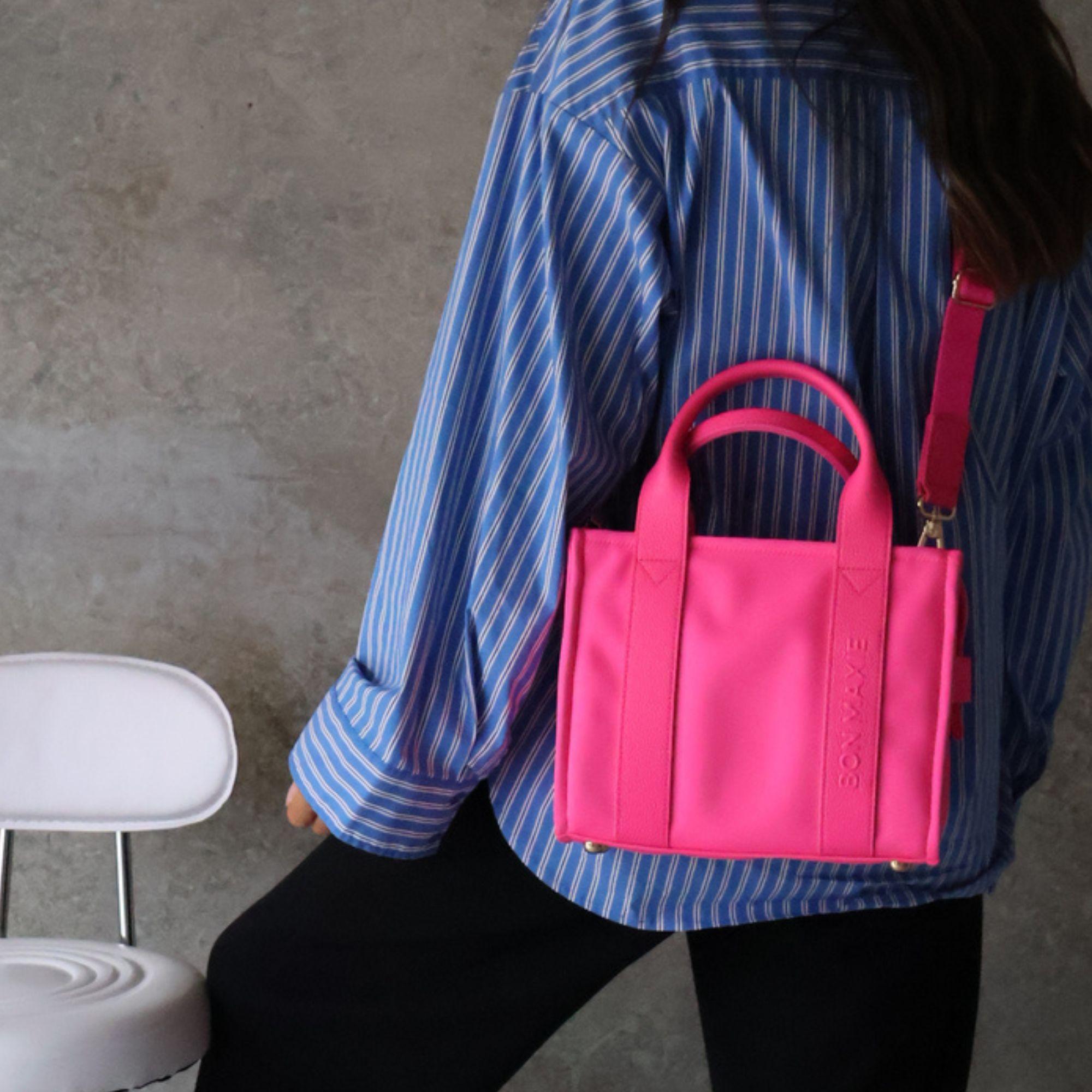 Mini Structured Tote - Nylon/Leather - Neon Pink