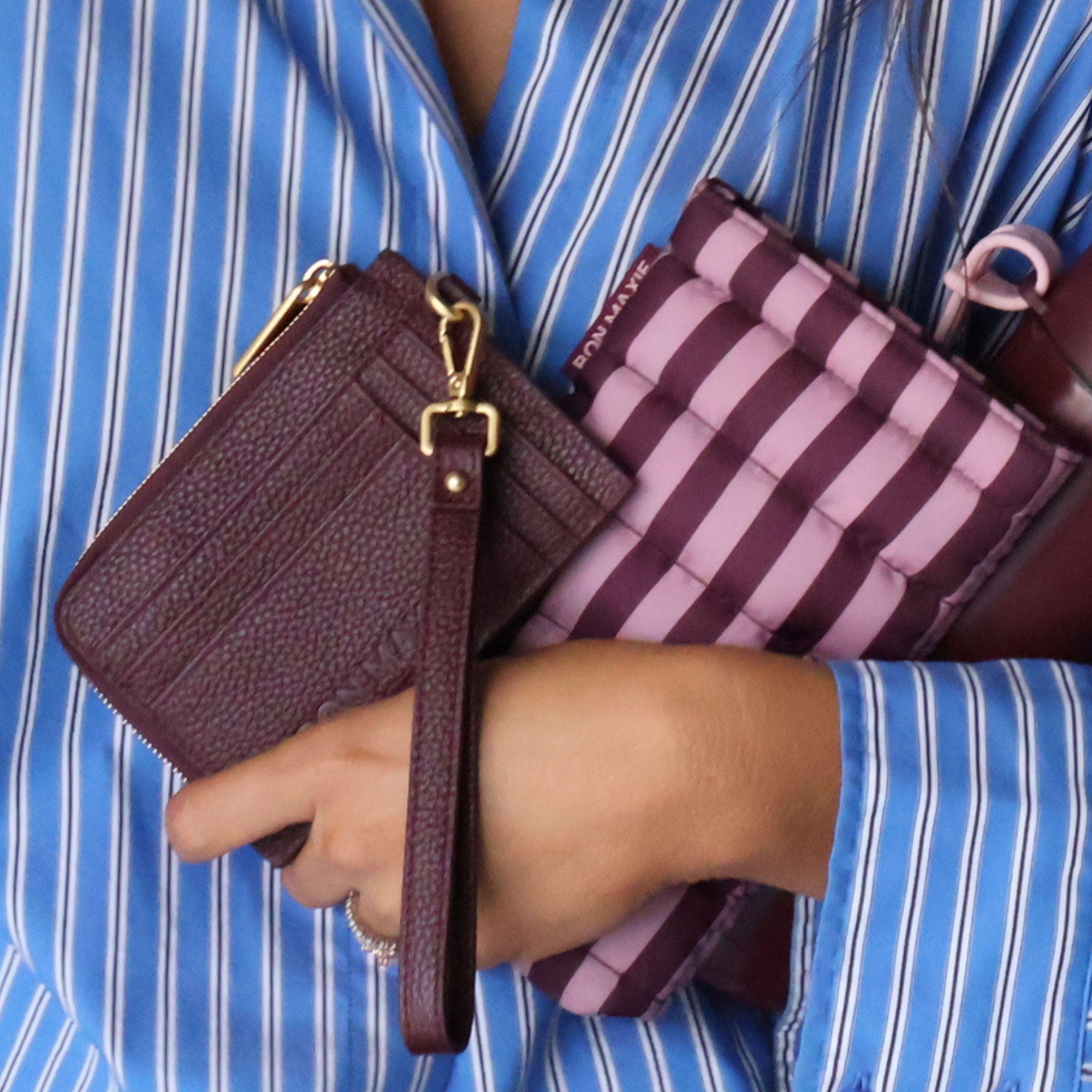 Mini Wallet - Pebbled Leather -  Burgundy