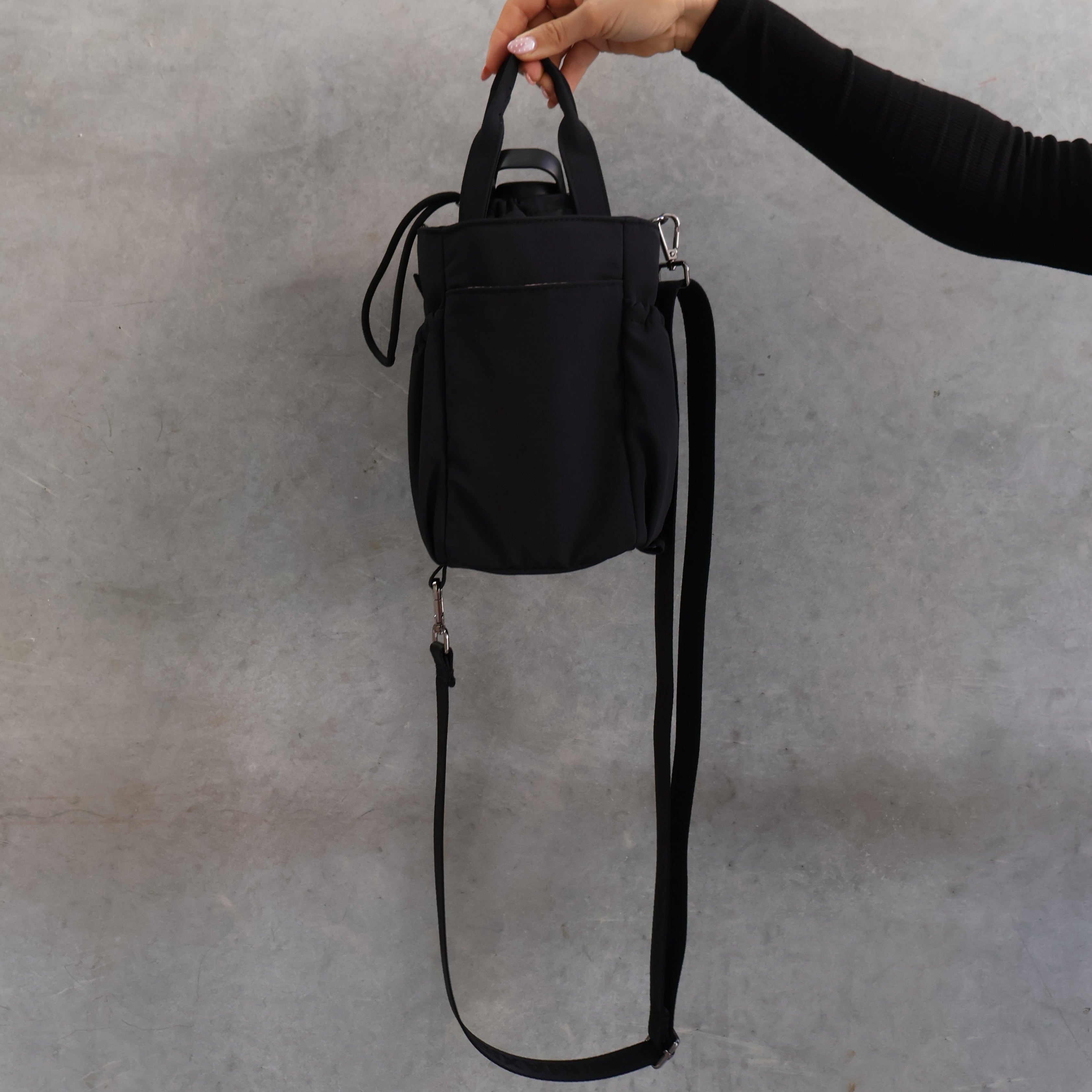 Multi-Wear Water Bottle Bag - Crossbody, Backpack, Sling, Handles - Black