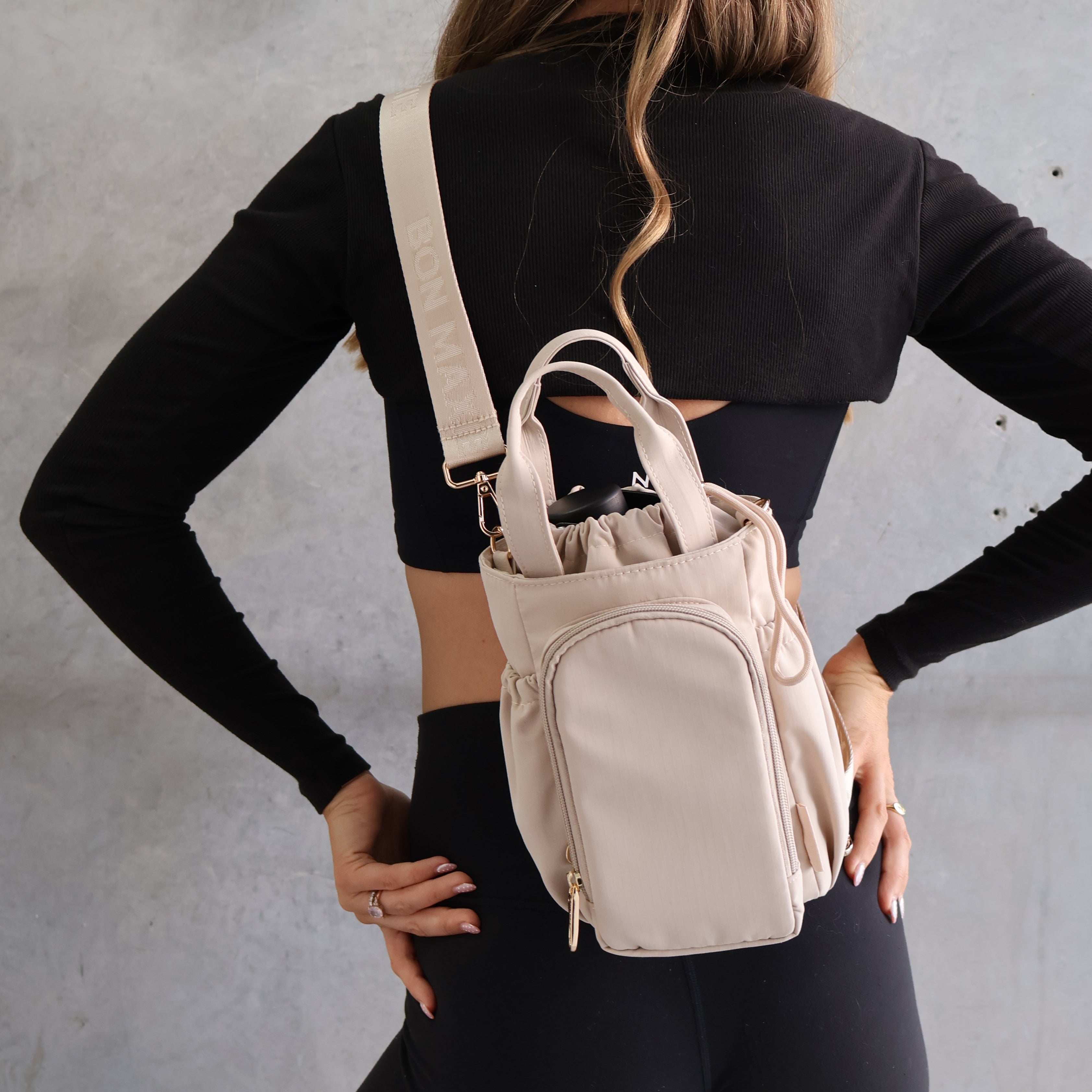 Multi-Wear Drink Bottle Bag with handles - Oat Milk