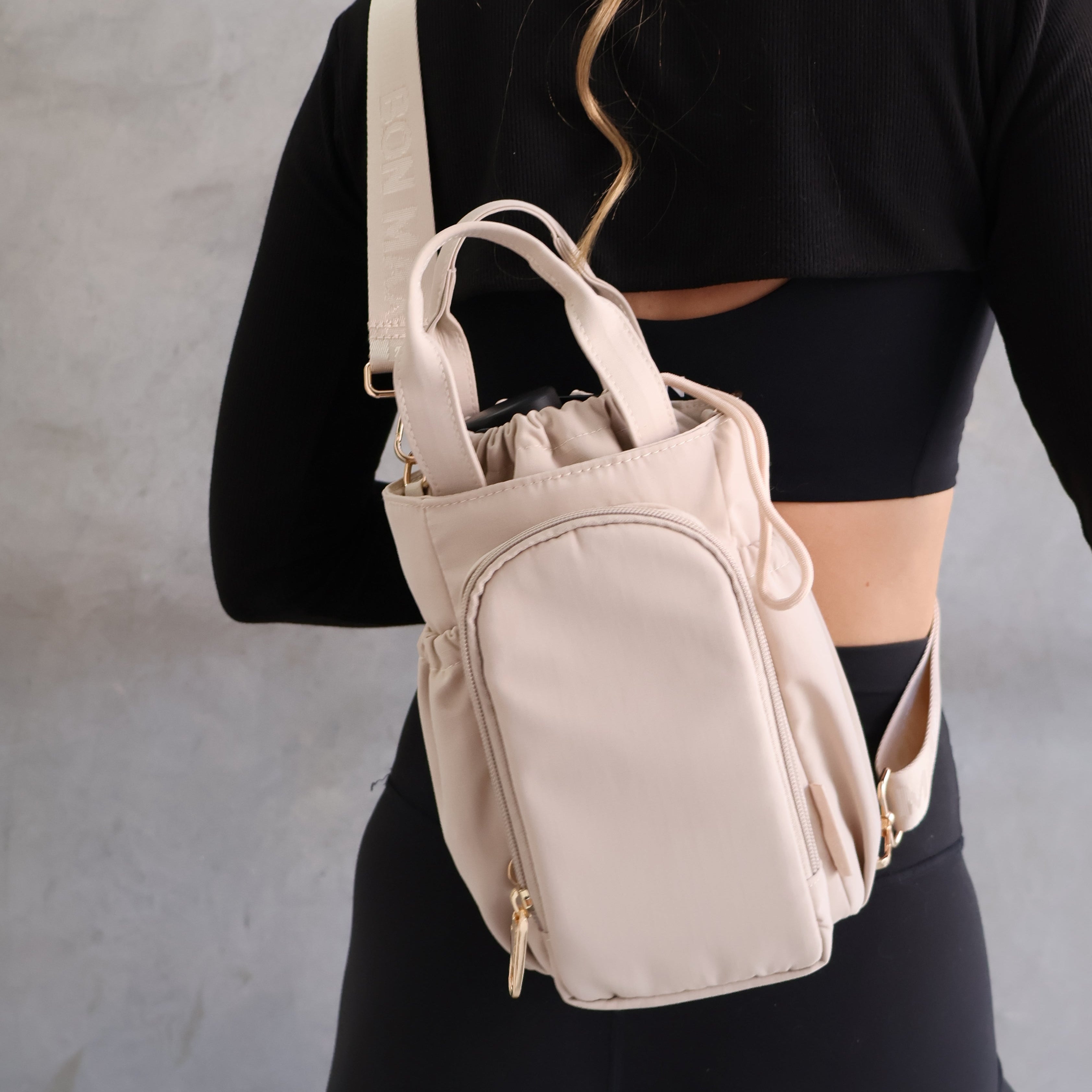 Multi-Wear Drink Bottle Bag with handles - Oat Milk