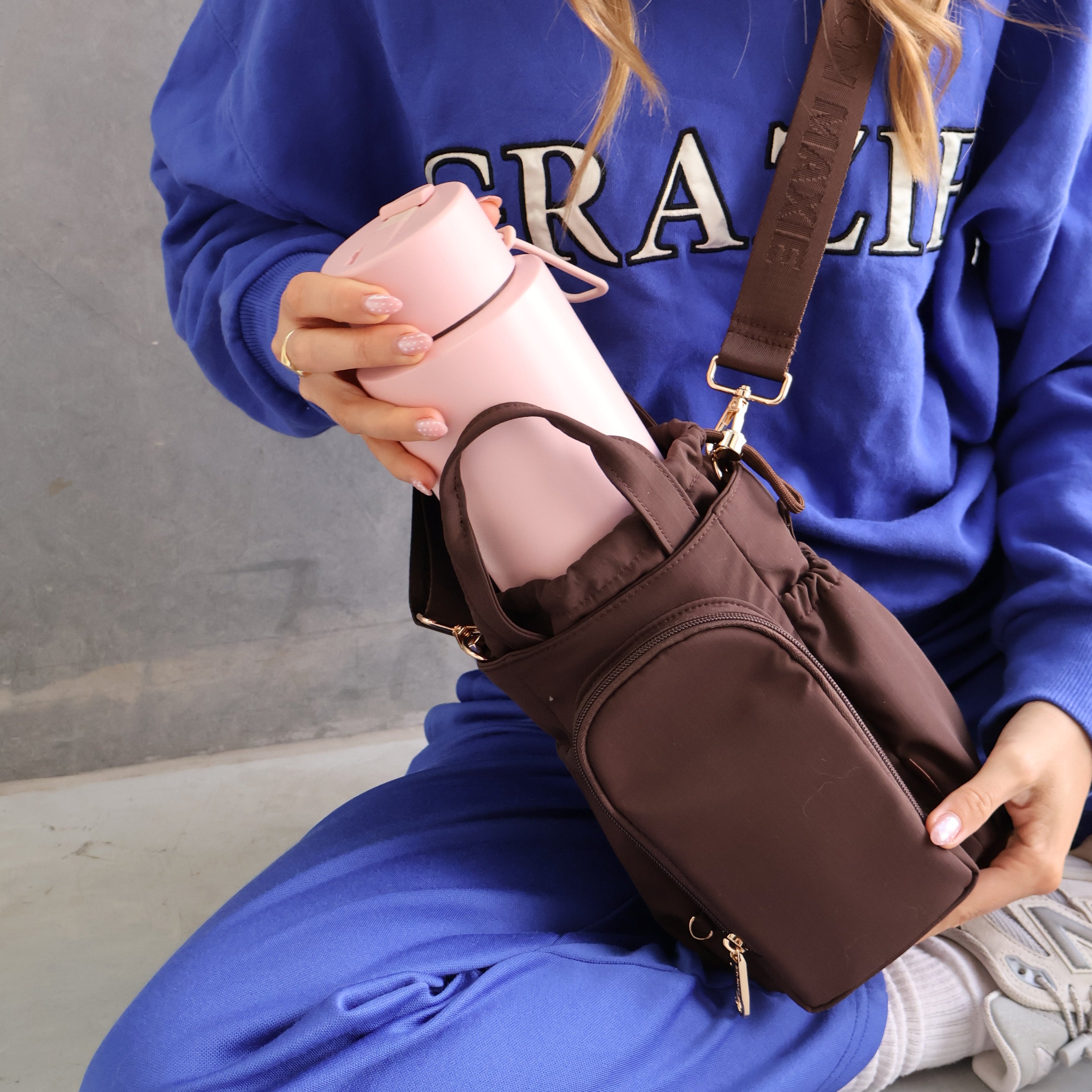 Multi-Wear Water Bottle Bag - Crossbody, Backpack, Sling, Handles - Chocolate