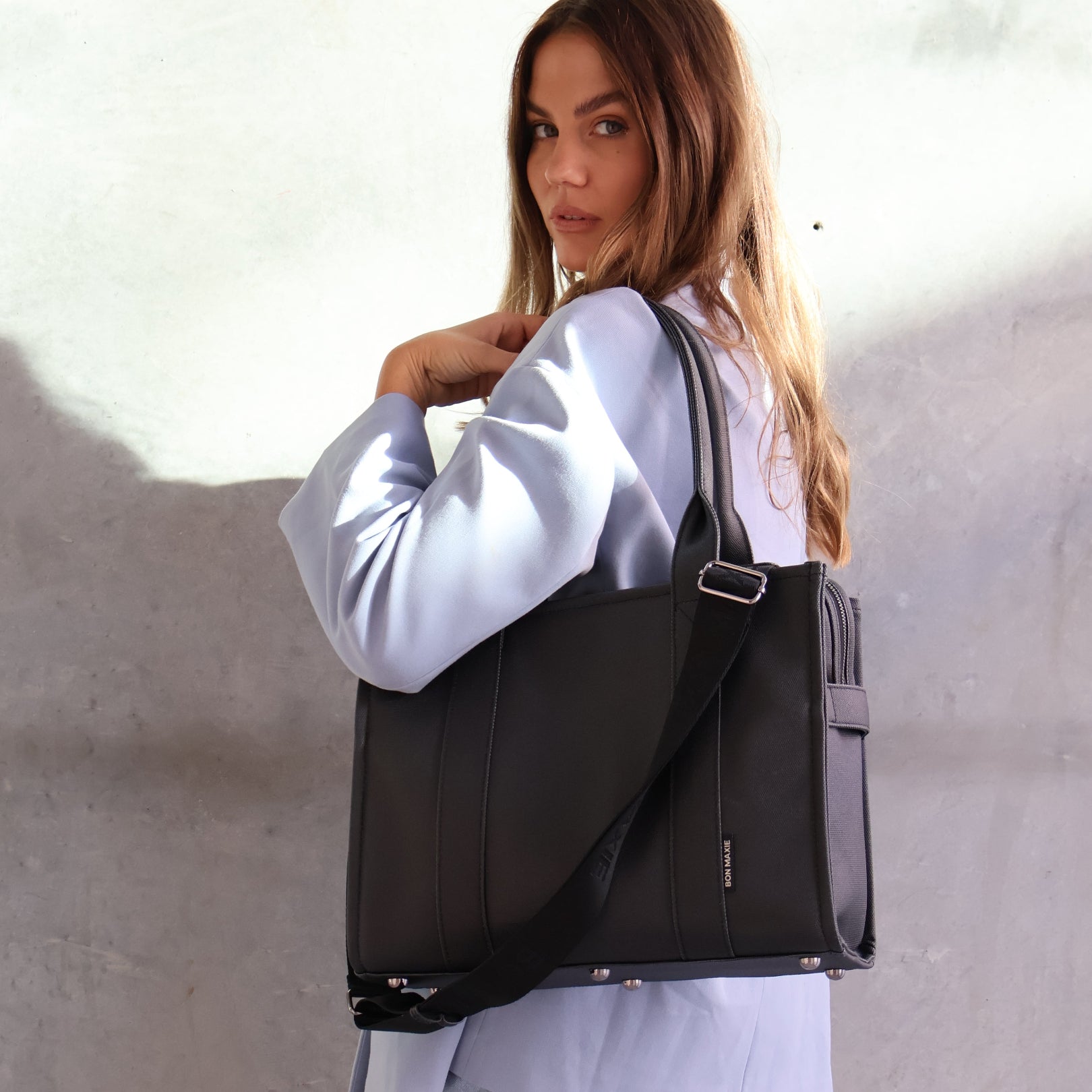 The Medium Bon Vivant Structured Tote -- Black (shoulder straps)