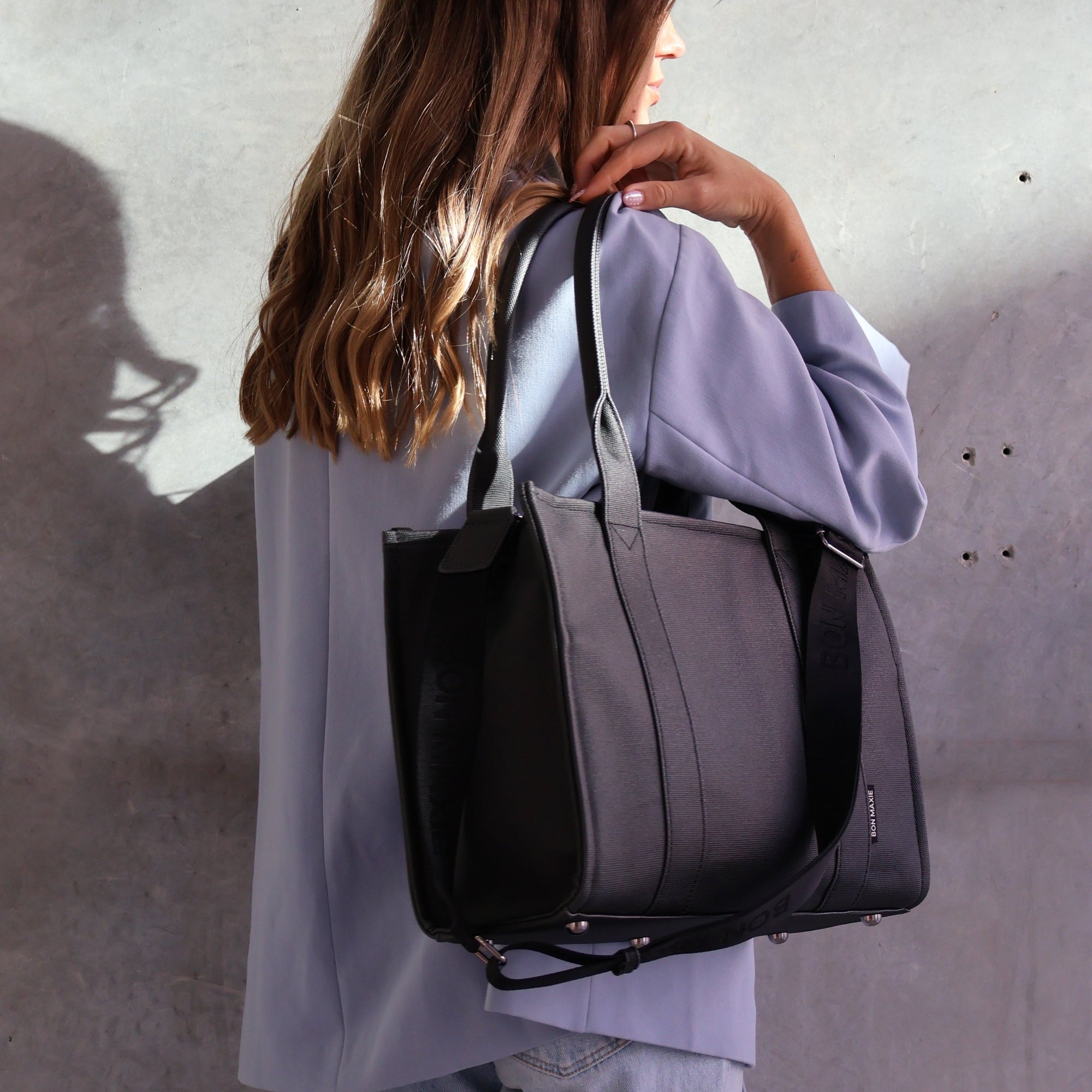Small Structured Tote Bag in coated canvas - Black (shoulder straps)