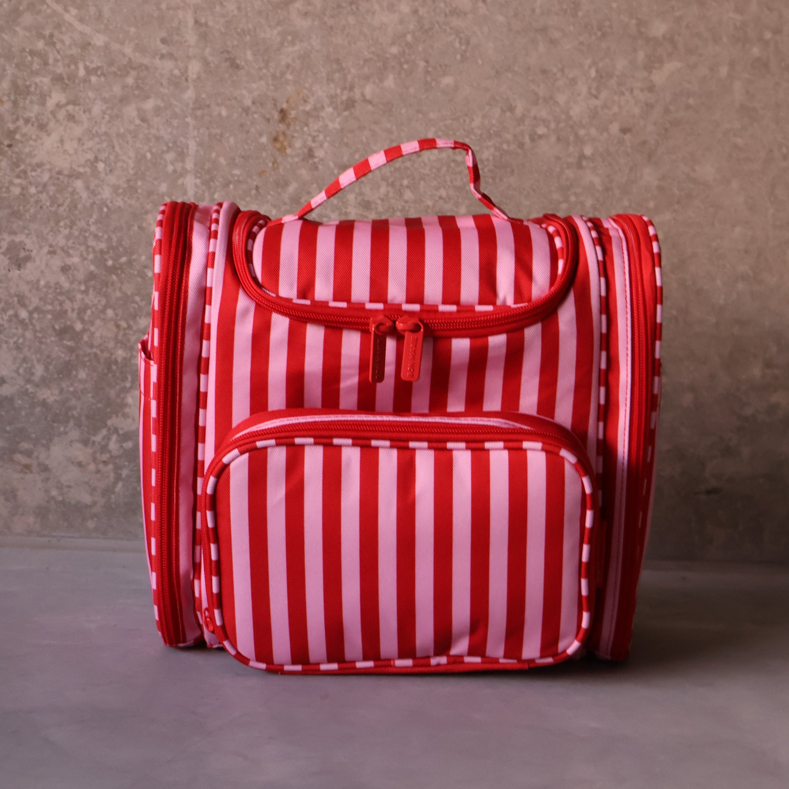 Mega Hanging Toiletry Bag + Day Pouch + Pouch Duo - Pink/Red Stripe