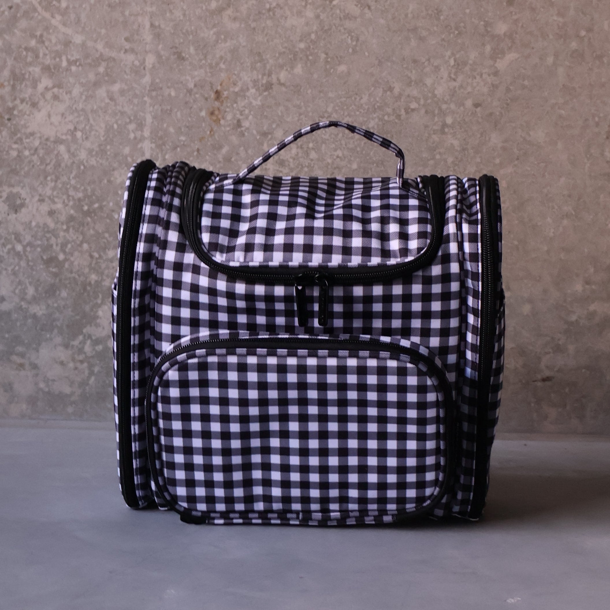 Mega Hanging Toiletry Bag + Day Pouch + Pouch Duo - Black Gingham