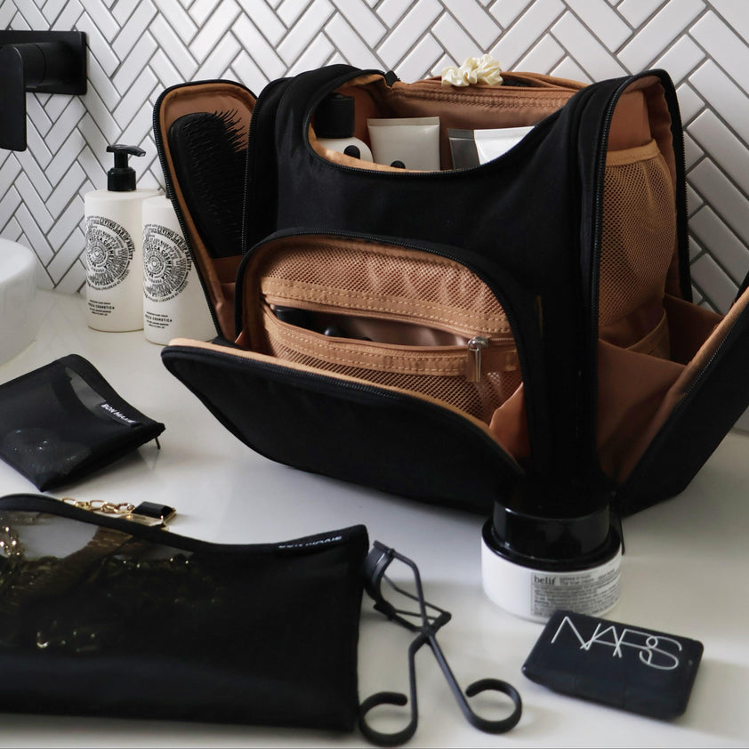 Large Bon Voyage Travel Toiletry Bag + Detachable Pouch - Black