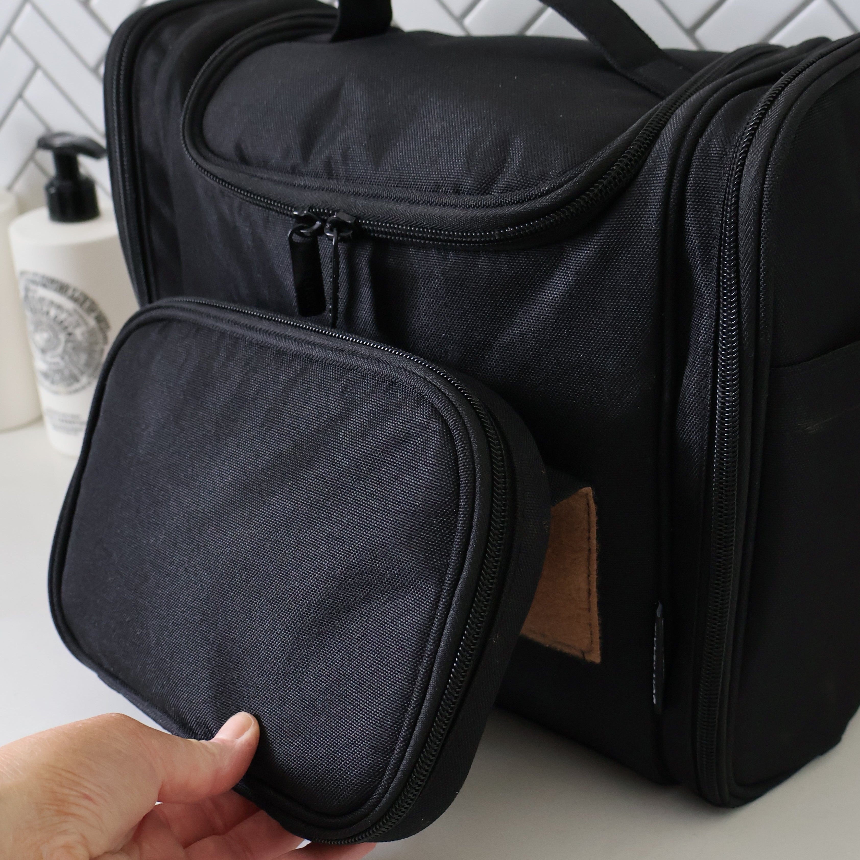 Mega Hanging Toiletry Bag with removable carry-on pouch + organisers - Eye Love Purple