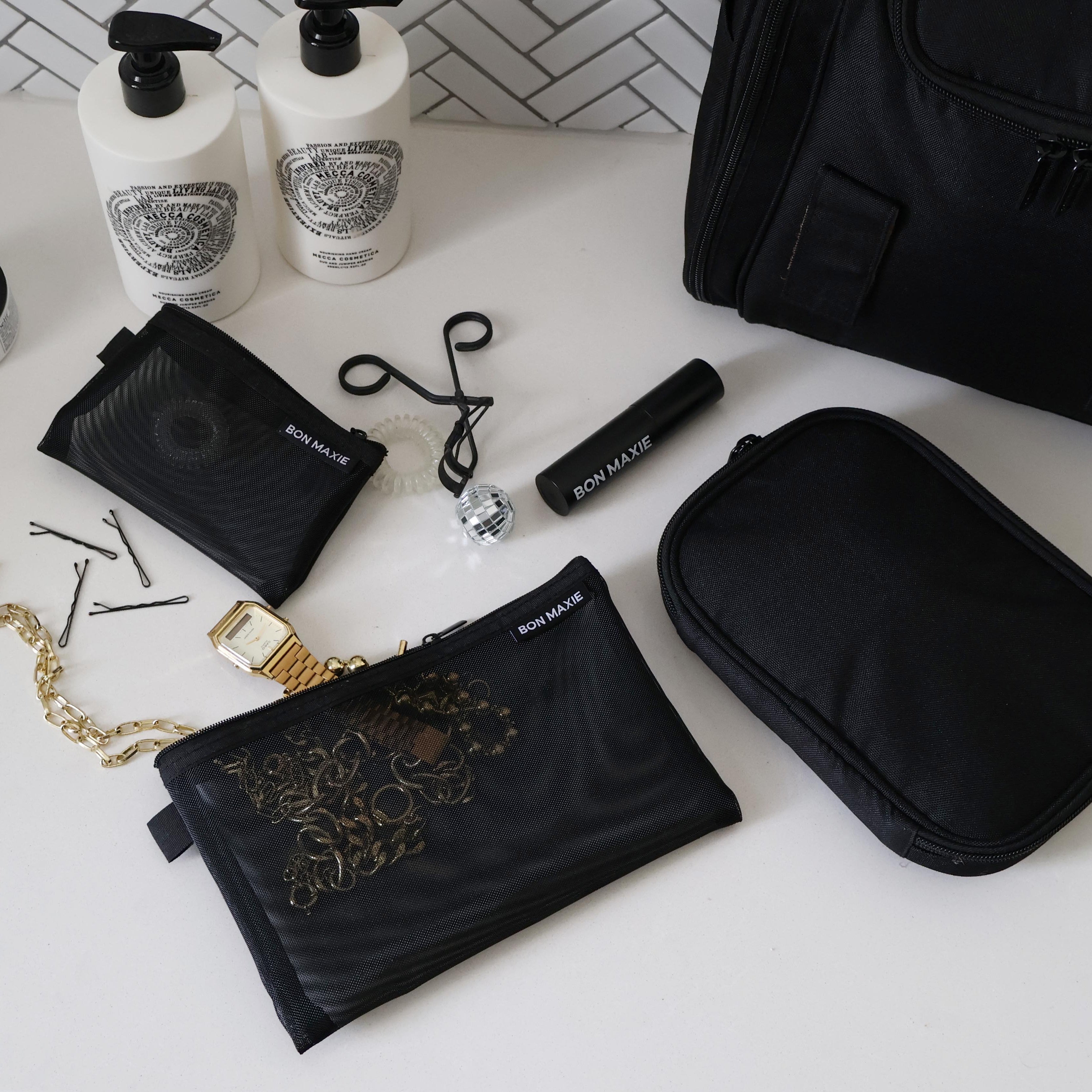 Mega Hanging Toiletry Bag + Day Pouch + Pouch Duo - Black