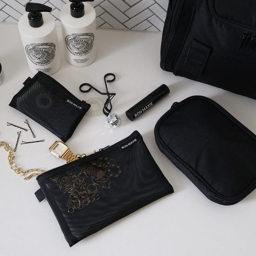 Large Bon Voyage Travel Toiletry Bag + Detachable Pouch - Black