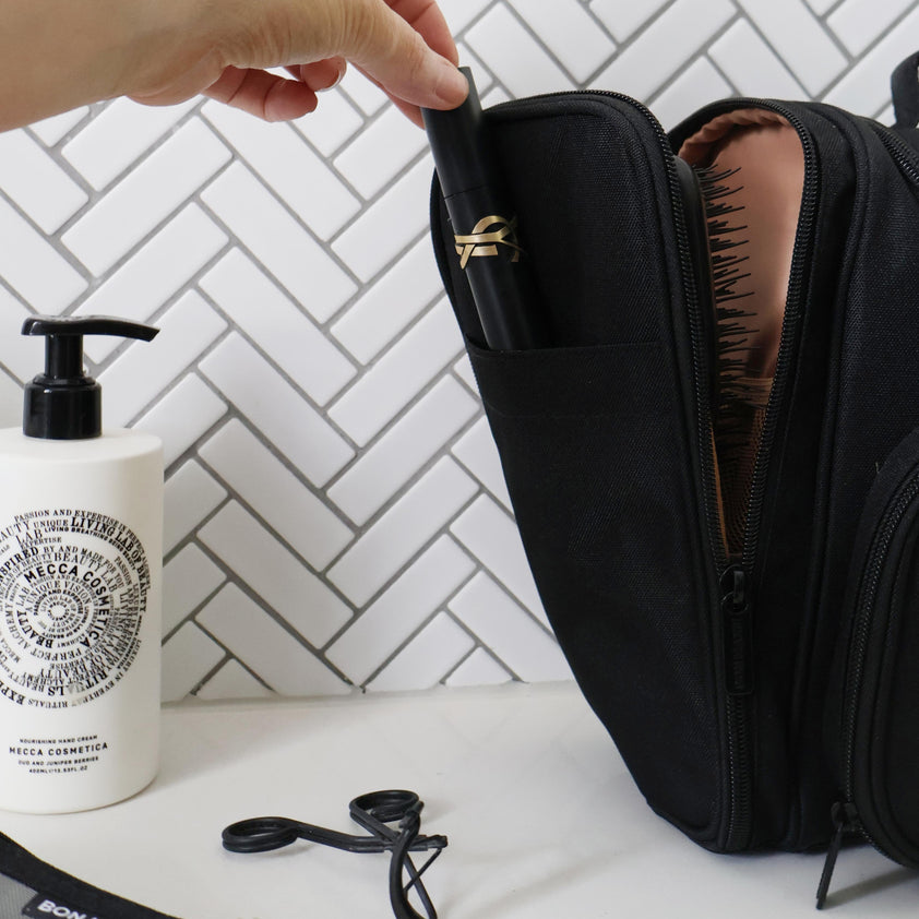 Large Bon Voyage Travel Toiletry Bag + Detachable Pouch - Black