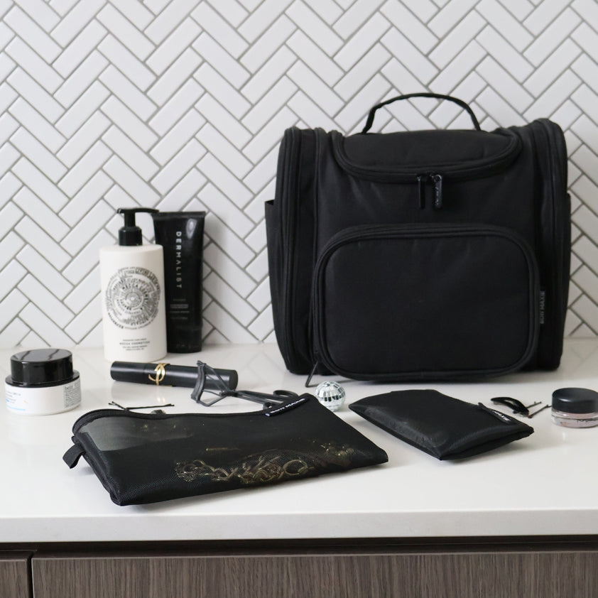 Large Bon Voyage Travel Toiletry Bag + Detachable Pouch - Black