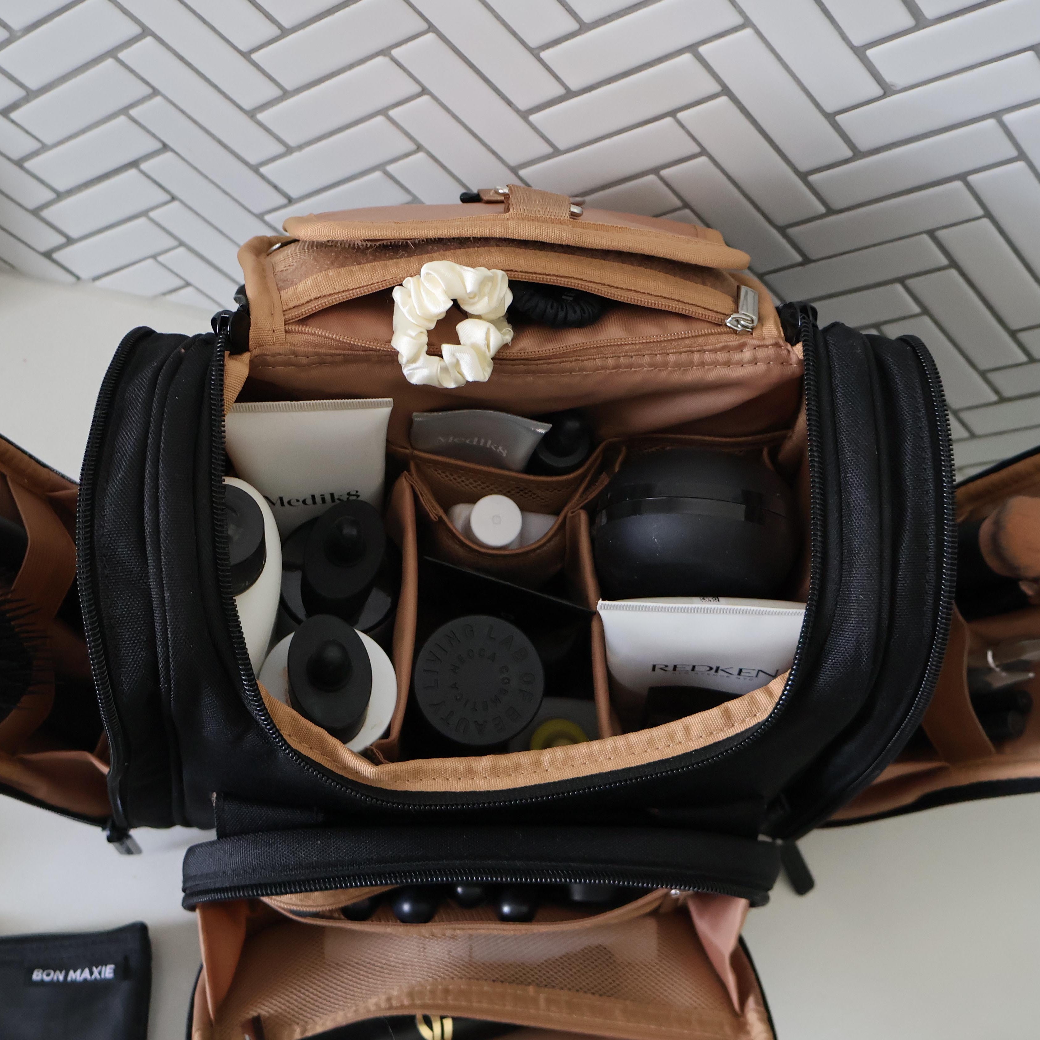 Mega Hanging Toiletry Bag with removable carry-on pouch + organisers - Eye Love Purple