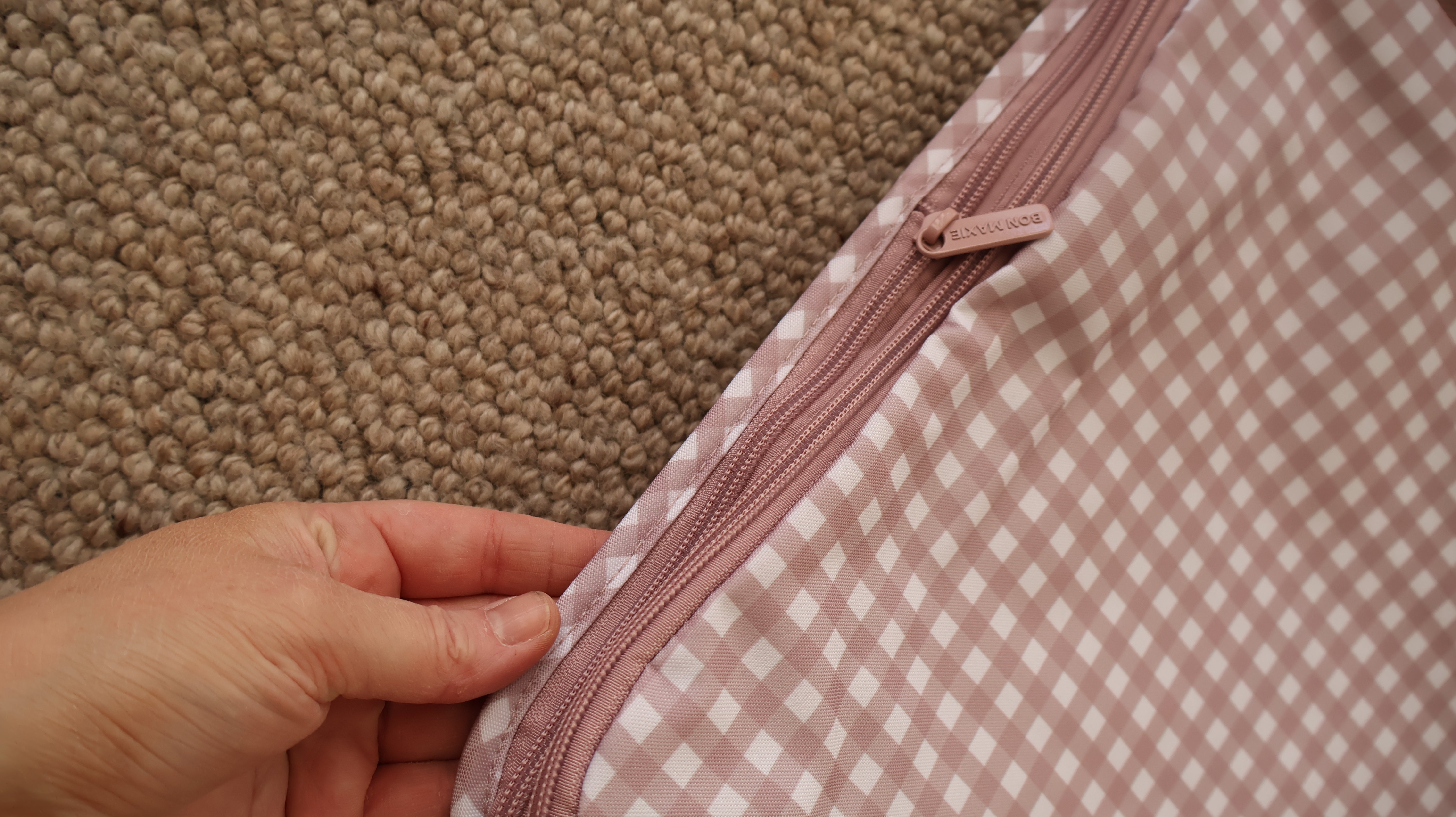 Multi-Pocket Hanging Packing Cube with compression - Milk Tea Gingham