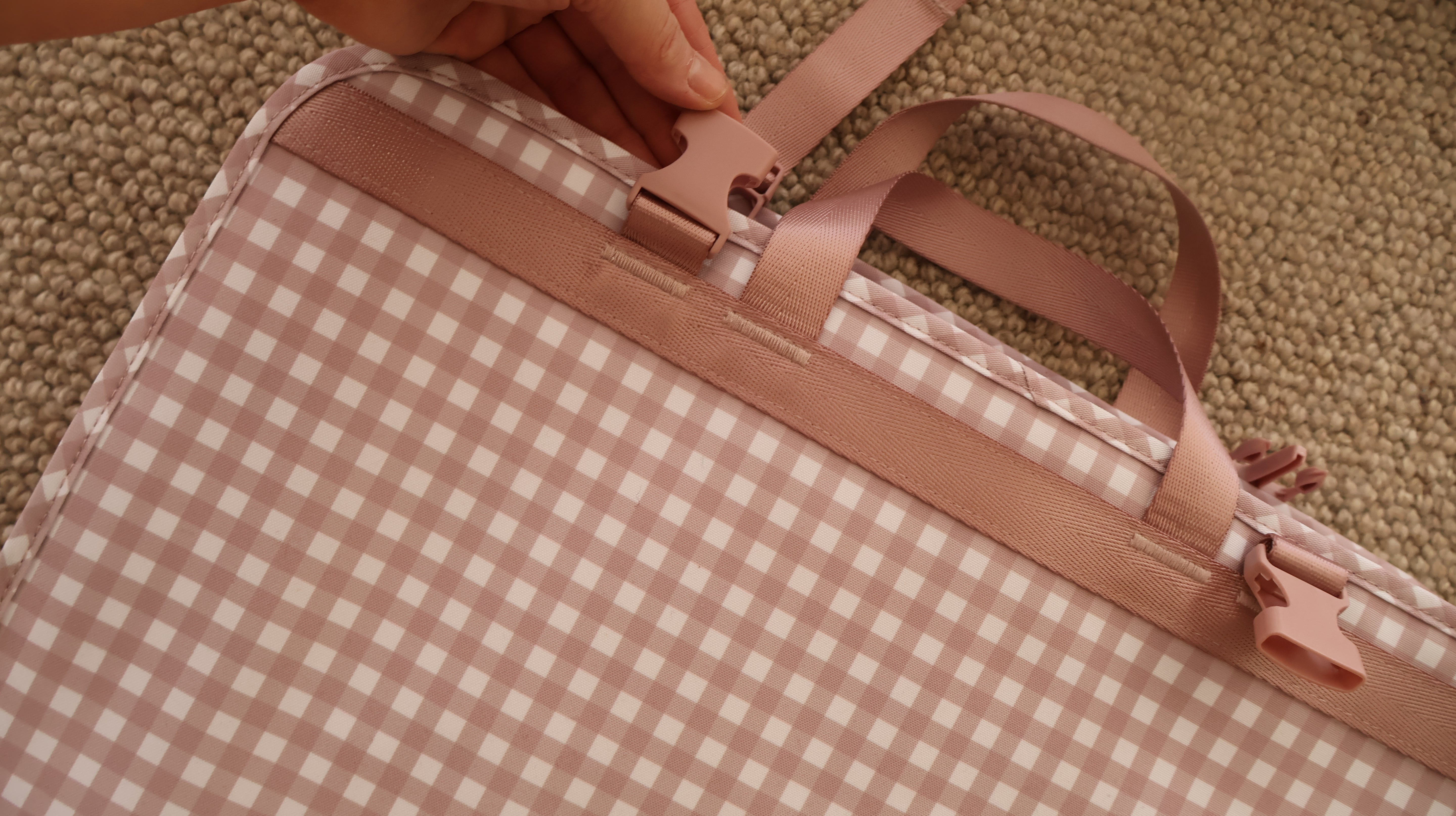 Multi-Pocket Hanging Packing Cube with compression - Milk Tea Gingham