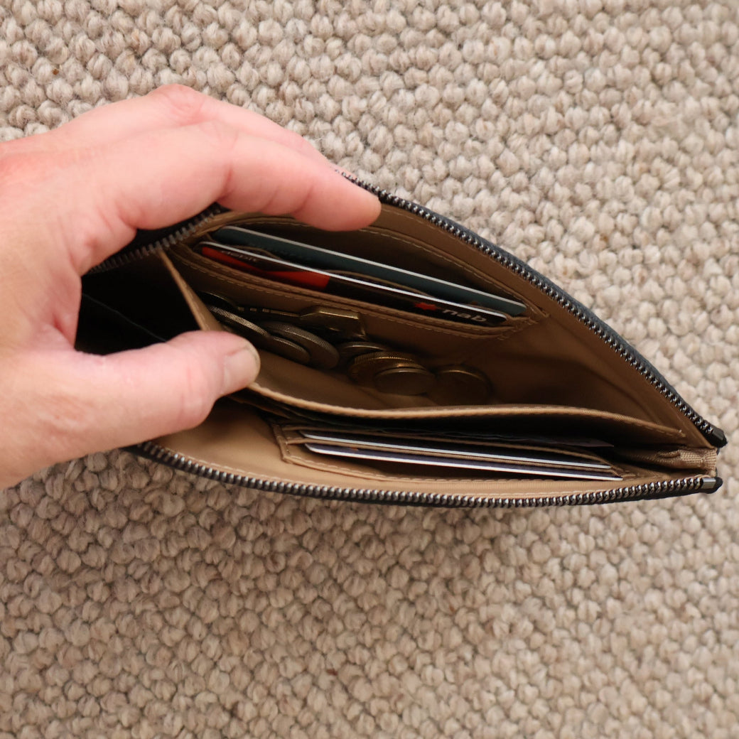 Slimline Leather Wallet in pebbled leather - Black