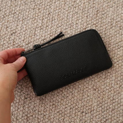 Slimline Leather Wallet in pebbled leather - Black