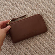 Slimline Leather Wallet in pebbled leather - Chocolate