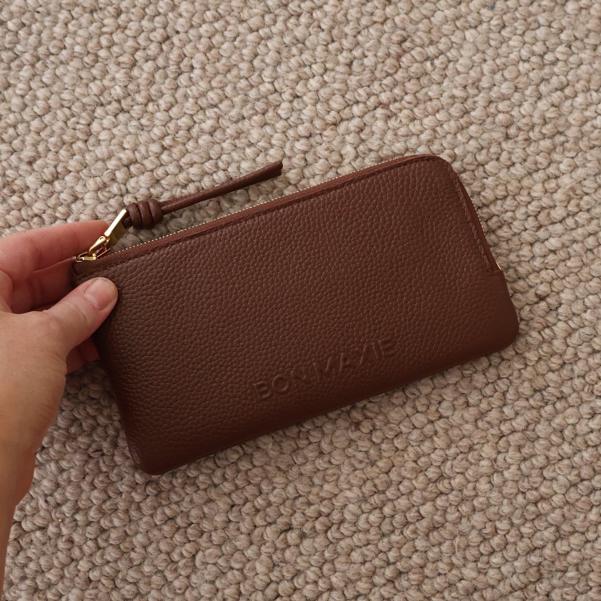Slimline Leather Wallet in pebbled leather - Chocolate