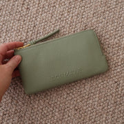 Slimline Leather Wallet in pebbled leather - Sage