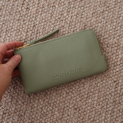 Slimline Leather Wallet in pebbled leather - Sage
