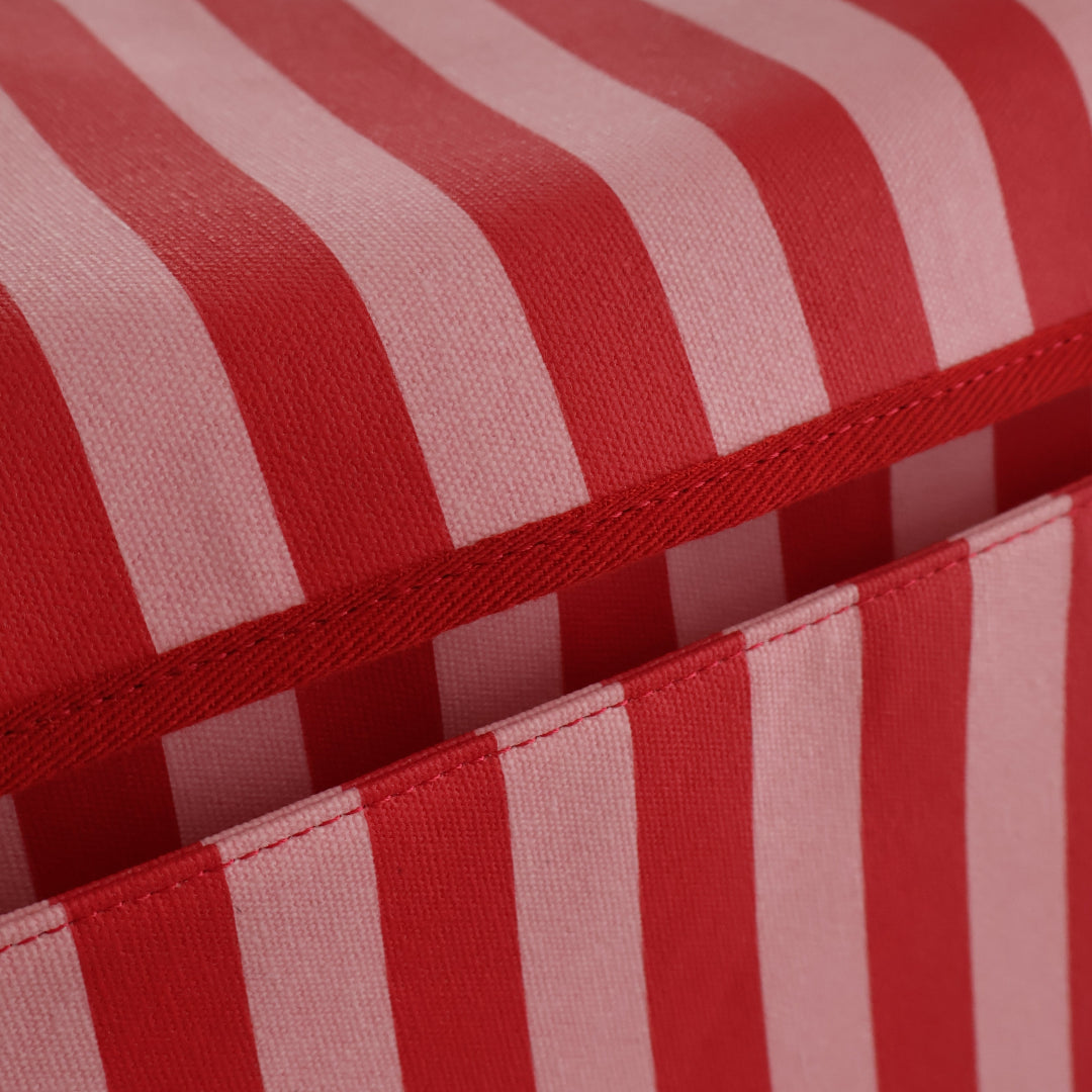 Pram Caddy Bag with pram + crossbody straps in coated canvas - Pink/Red Stripe
