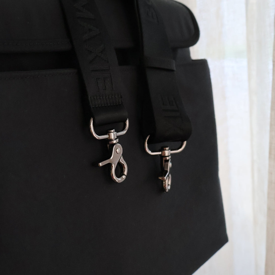 Nappy Bag/Pram Caddy Hybrid in washed nylon - Black