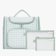 Large Hanging Travel Toiletry Bag + Detachable Pouch - Sage Gingham