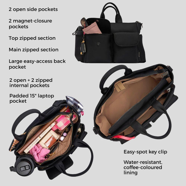 Everyday Multi-Pocket Tote Bag -- Tan Stripe