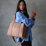 Medium Structured Tote - Nylon/Leather - Tan