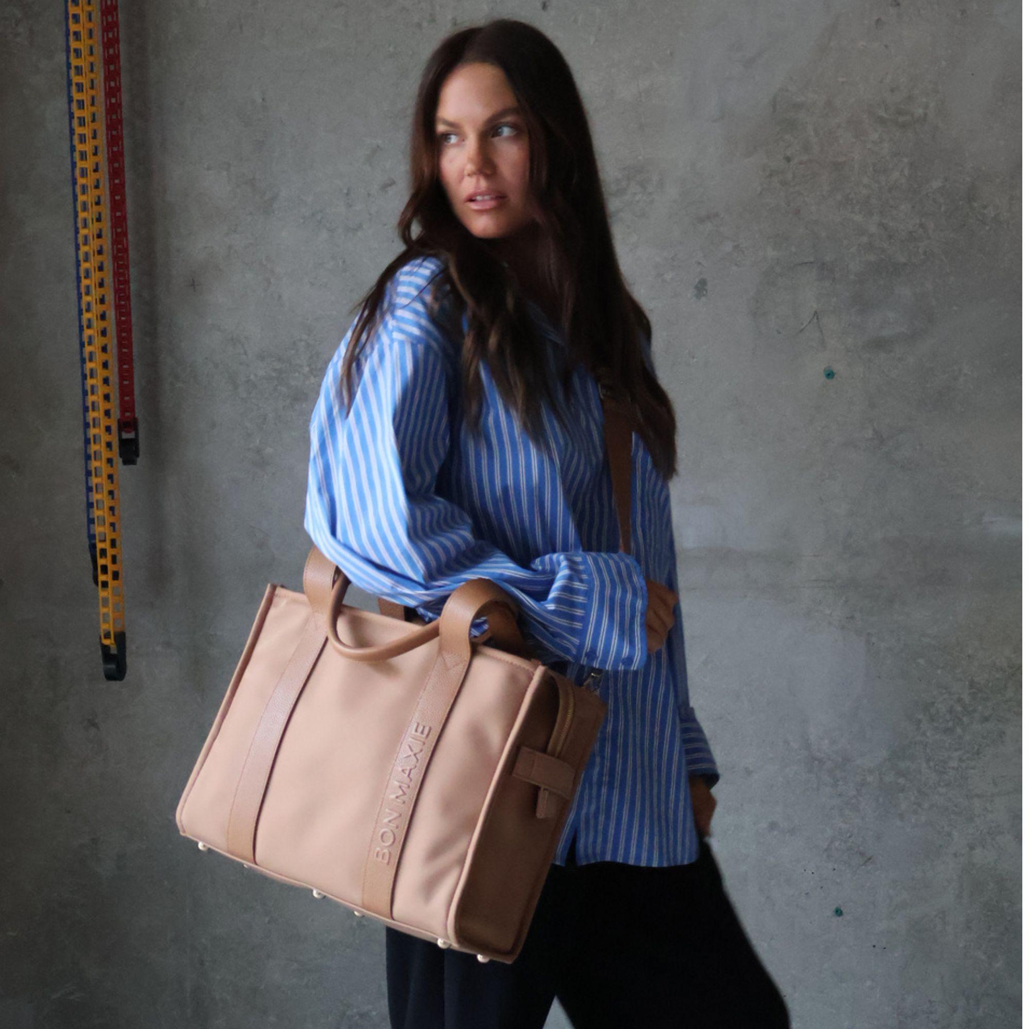 Medium Structured Tote - Nylon/Leather - Tan
