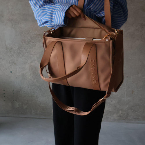 Medium Structured Tote - Nylon/Leather - Tan