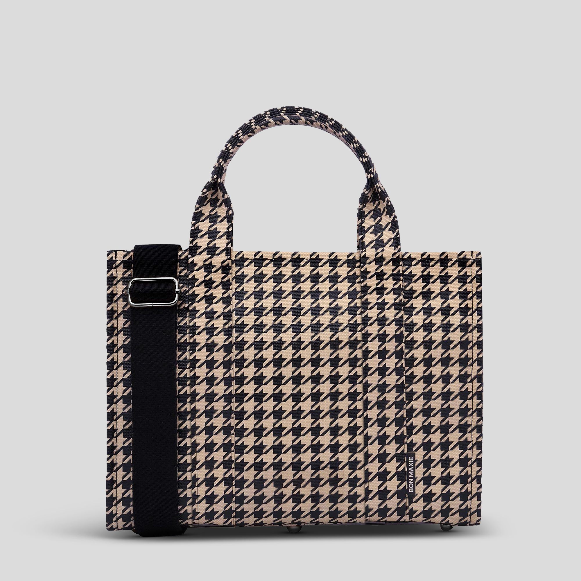 Small Structured Tote Bag in signature coated canvas -- Houndstooth