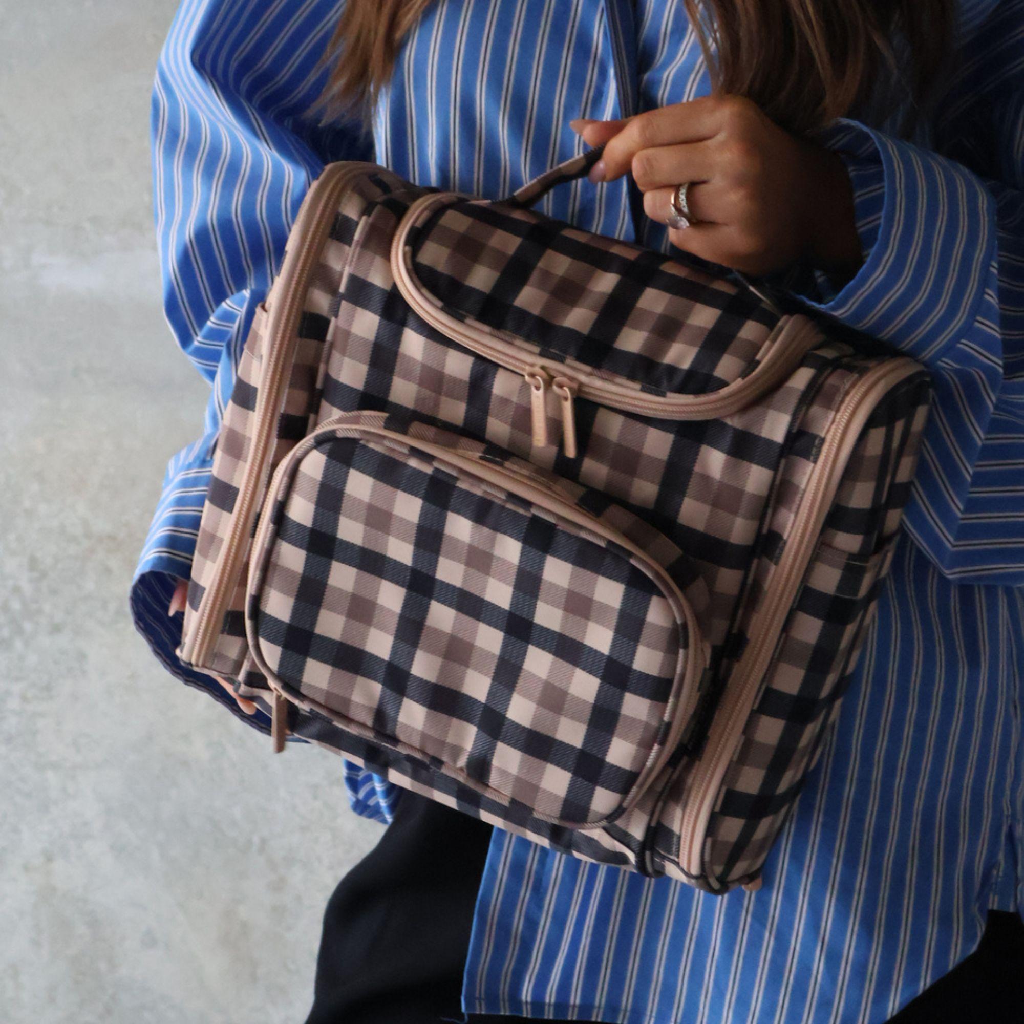 Large Hanging Travel Toiletry Bag + Detachable Pouch - Tartan
