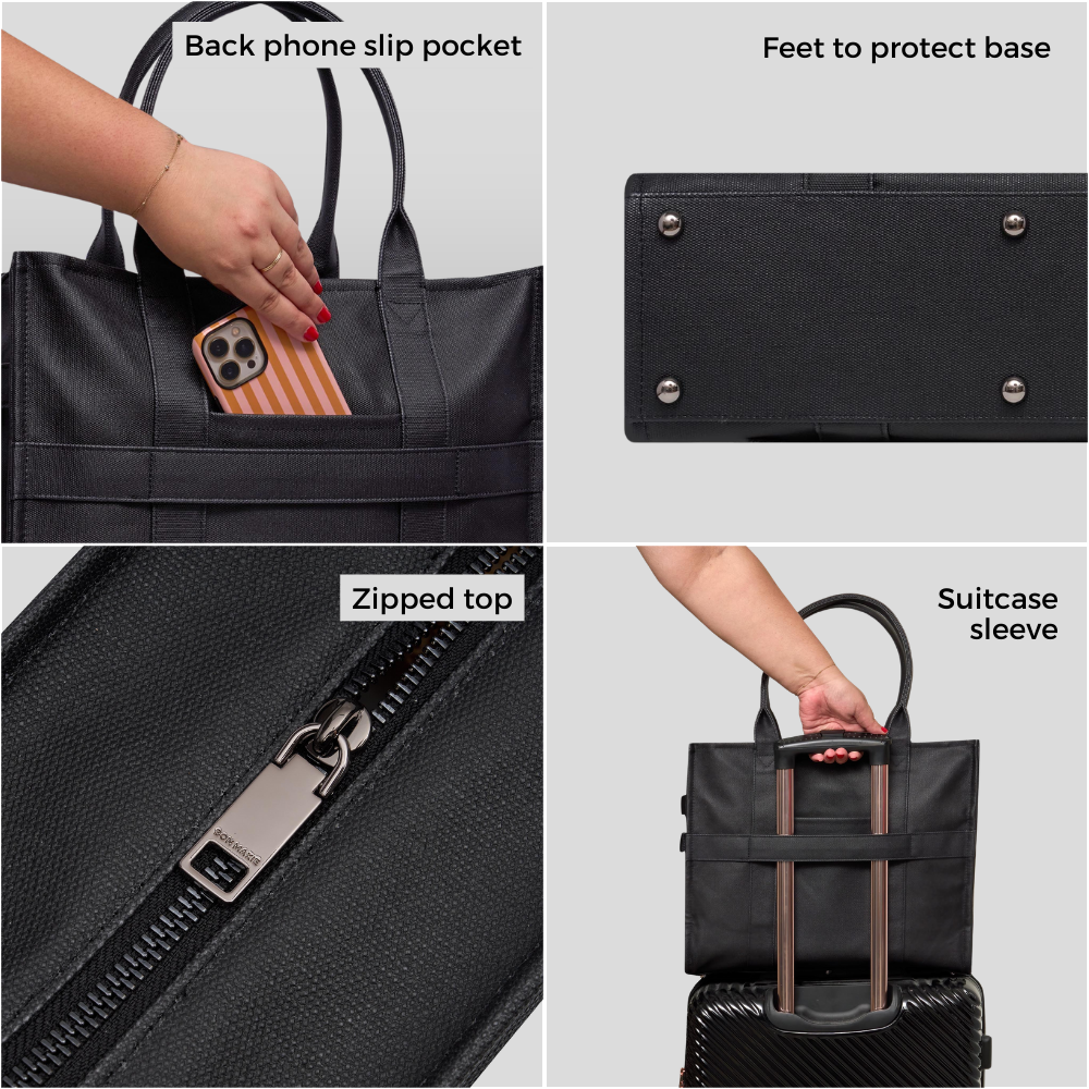 Large Bon Vivant Structured Tote Bag -- Black Houndstooth