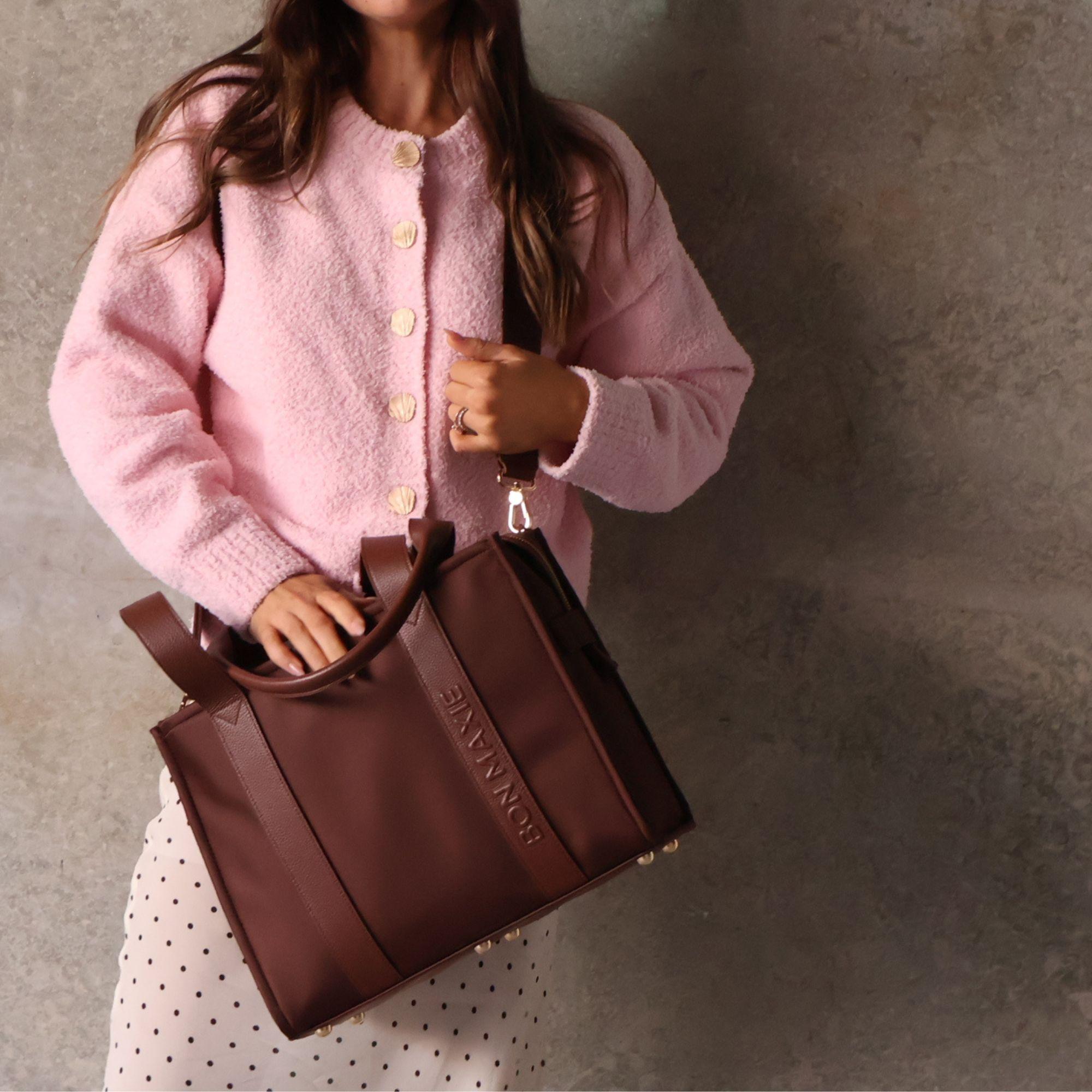 Medium Structured Tote - Nylon/Leather - Chocolate