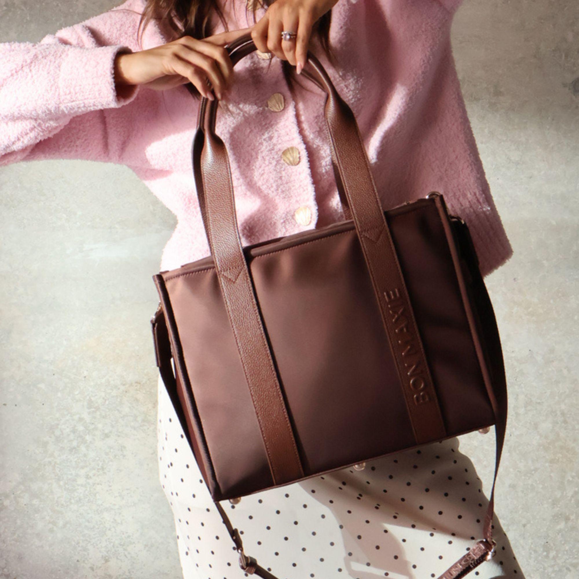 Medium Structured Tote - Nylon/Leather - Chocolate