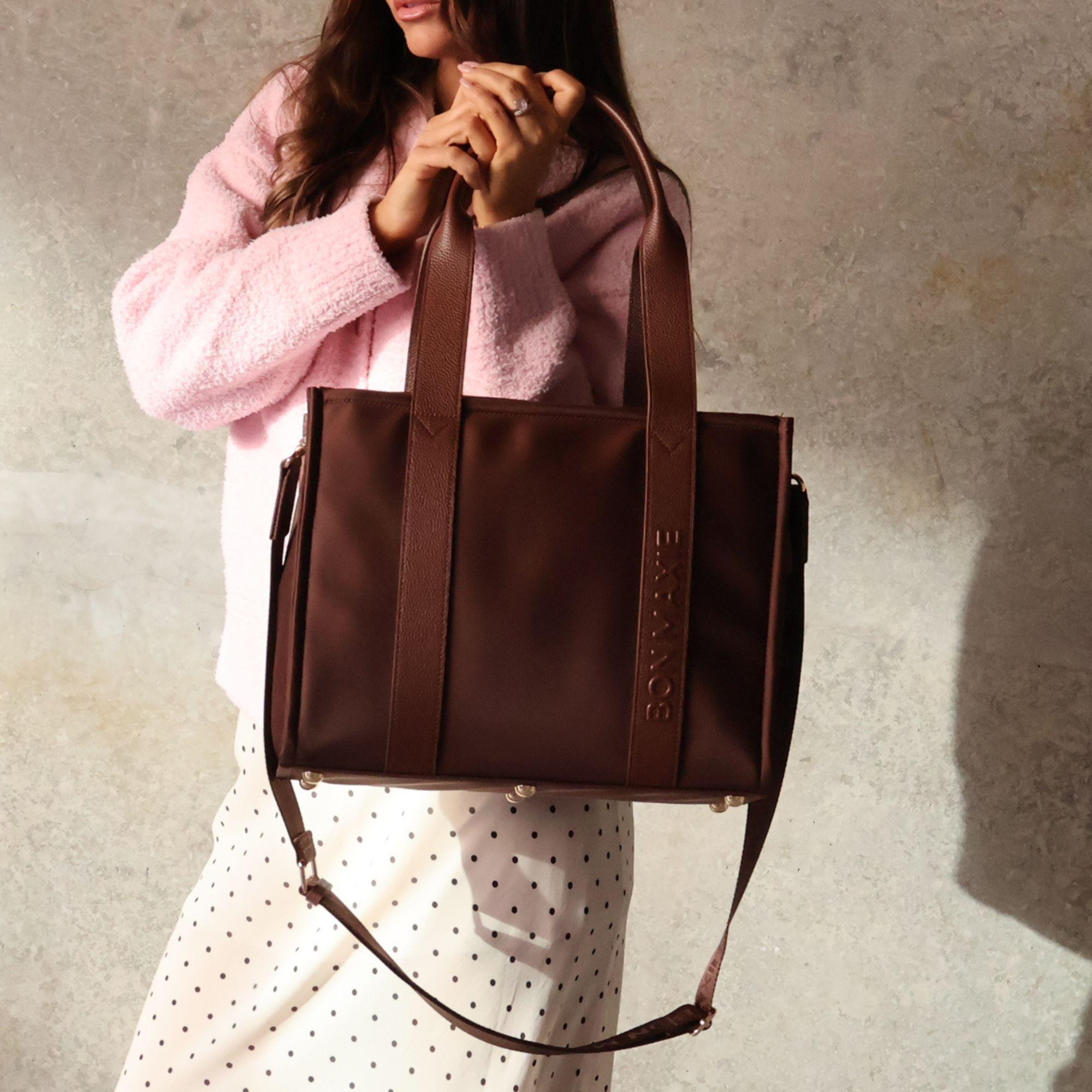 Medium Structured Tote - Nylon/Leather - Chocolate