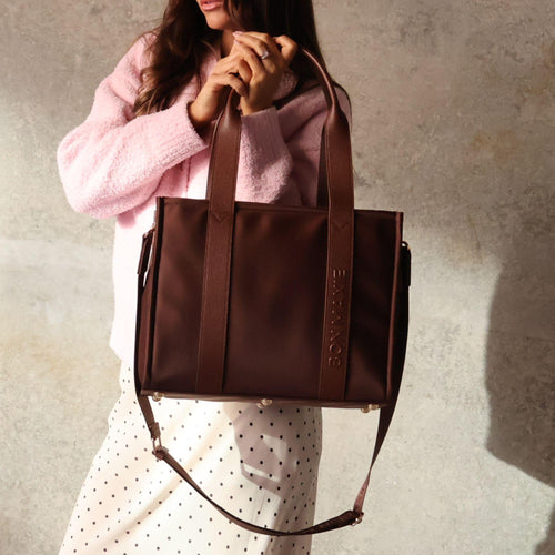 Medium Structured Tote - Nylon/Leather - Chocolate