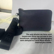 Crossbody Phone Wallet Pouch in pebbled leather, 2 straps - Black