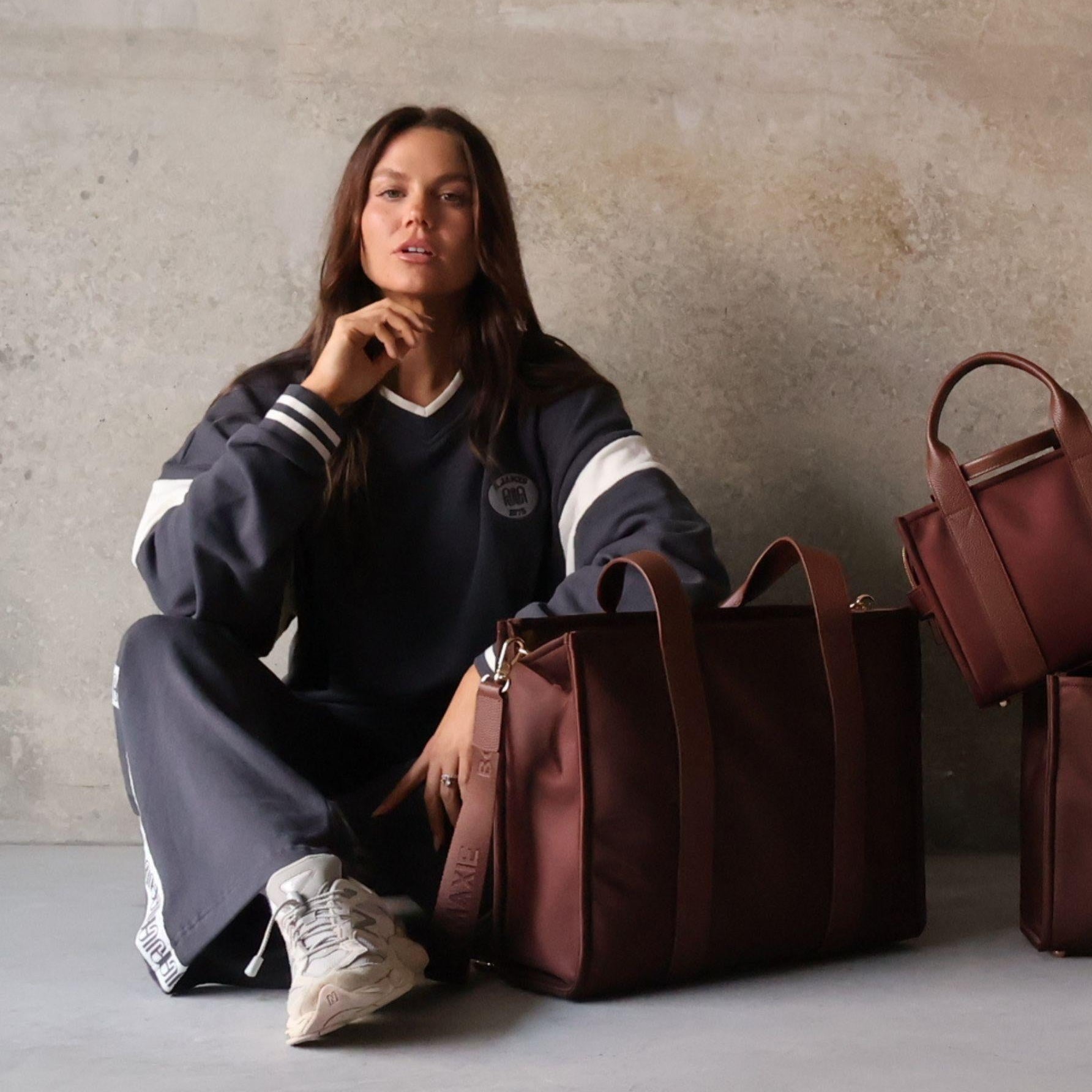 Large Structured Tote - Nylon/Leather - Chocolate