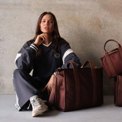 Large Structured Tote - Nylon/Leather - Chocolate