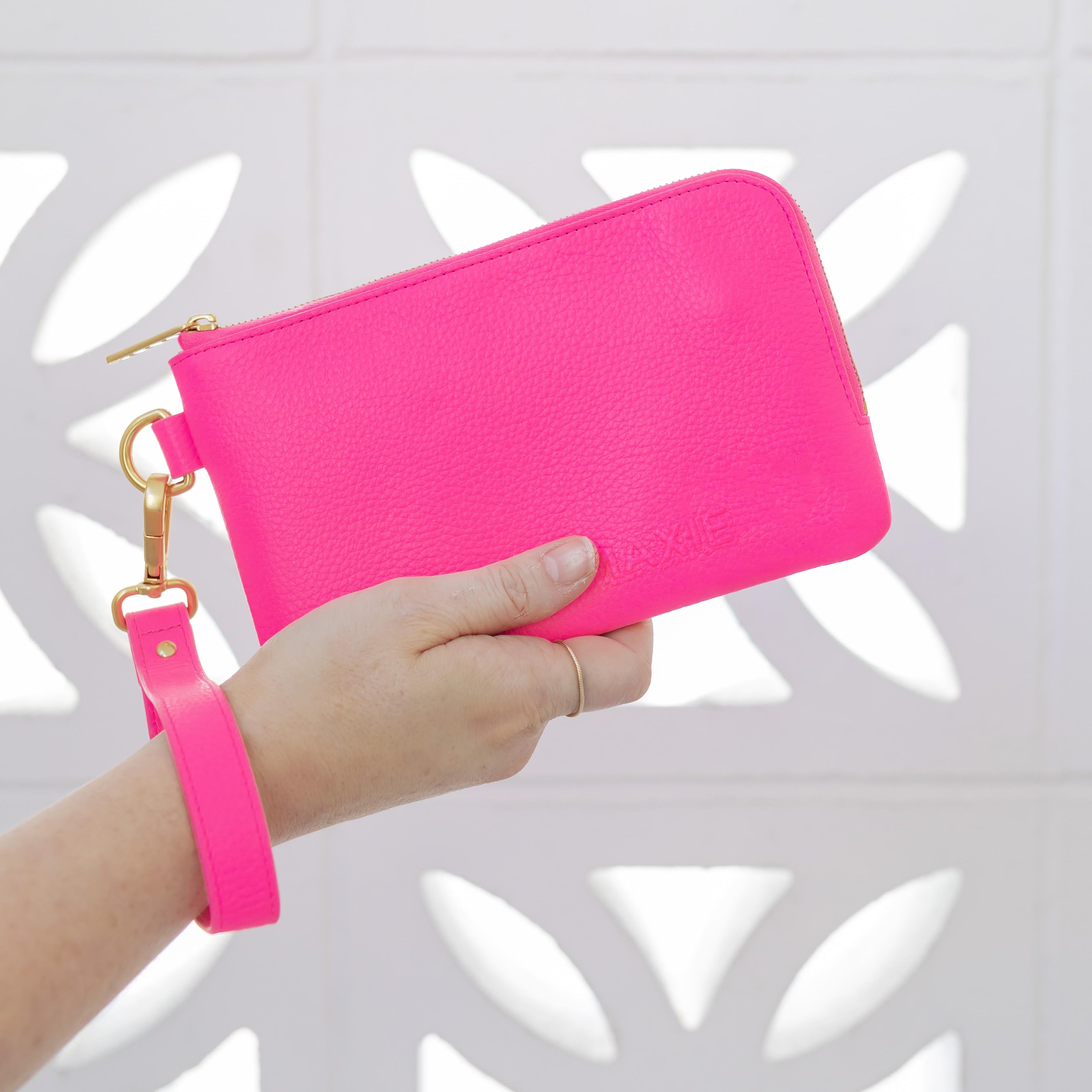 The Phone Wallet Pouch - Pebbled Leather -- Neon Pink