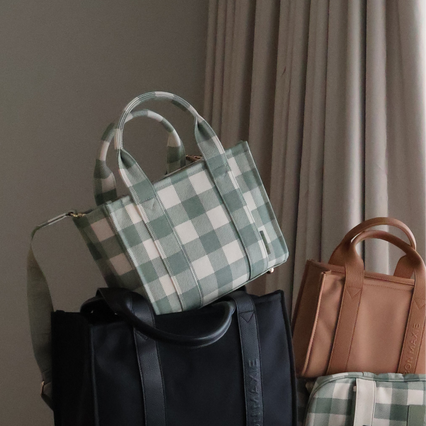 Micro Structured Tote Bag in signature coated canvas -- Sage Gingham