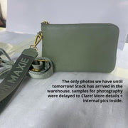 Crossbody Phone Wallet Pouch in pebbled leather, 2 straps  - Sage