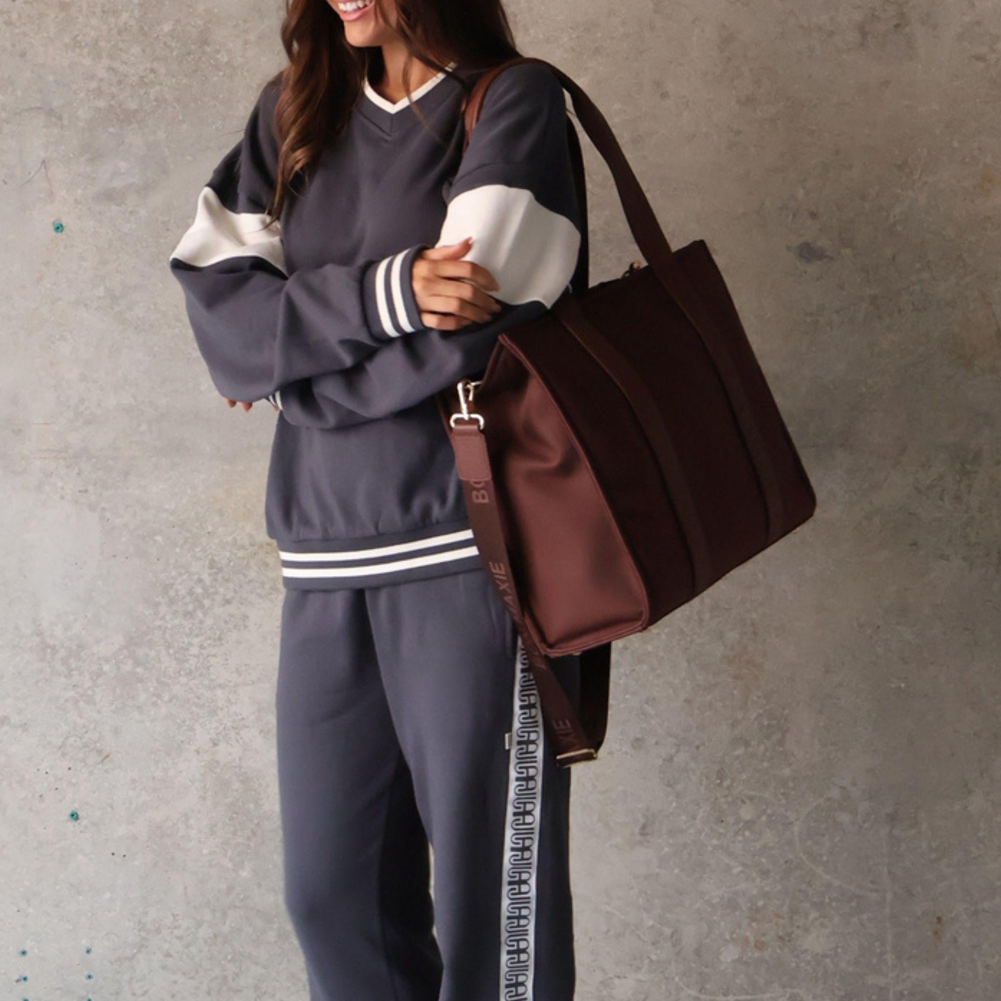 Large Structured Tote Bag - Chocolate Nylon/Leather