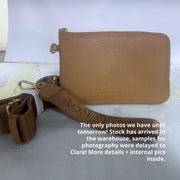 Crossbody Phone Wallet Pouch in pebbled leather, 2 straps  - Tan